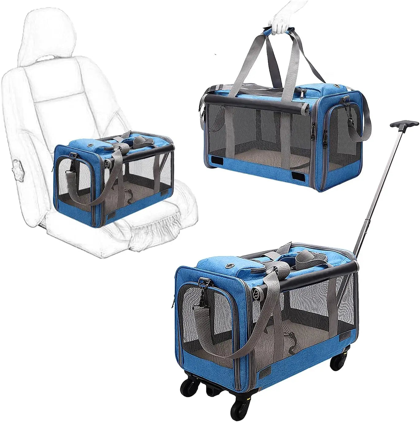 Portable Foldable Pet Carrier with Detachable Wheels Breathable Travel Rolling Dog Carrier for Small Medium Dogs Cats 33 Pounds