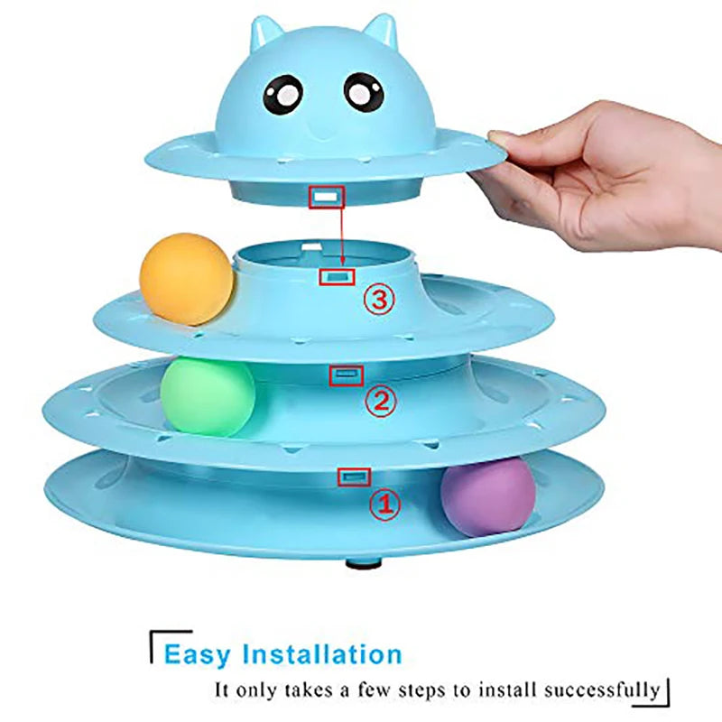 3-Level Interactive Cat Toy with Moving Balls Circle Track Design for Exercise and Hunting Fun and Sustainable Feature