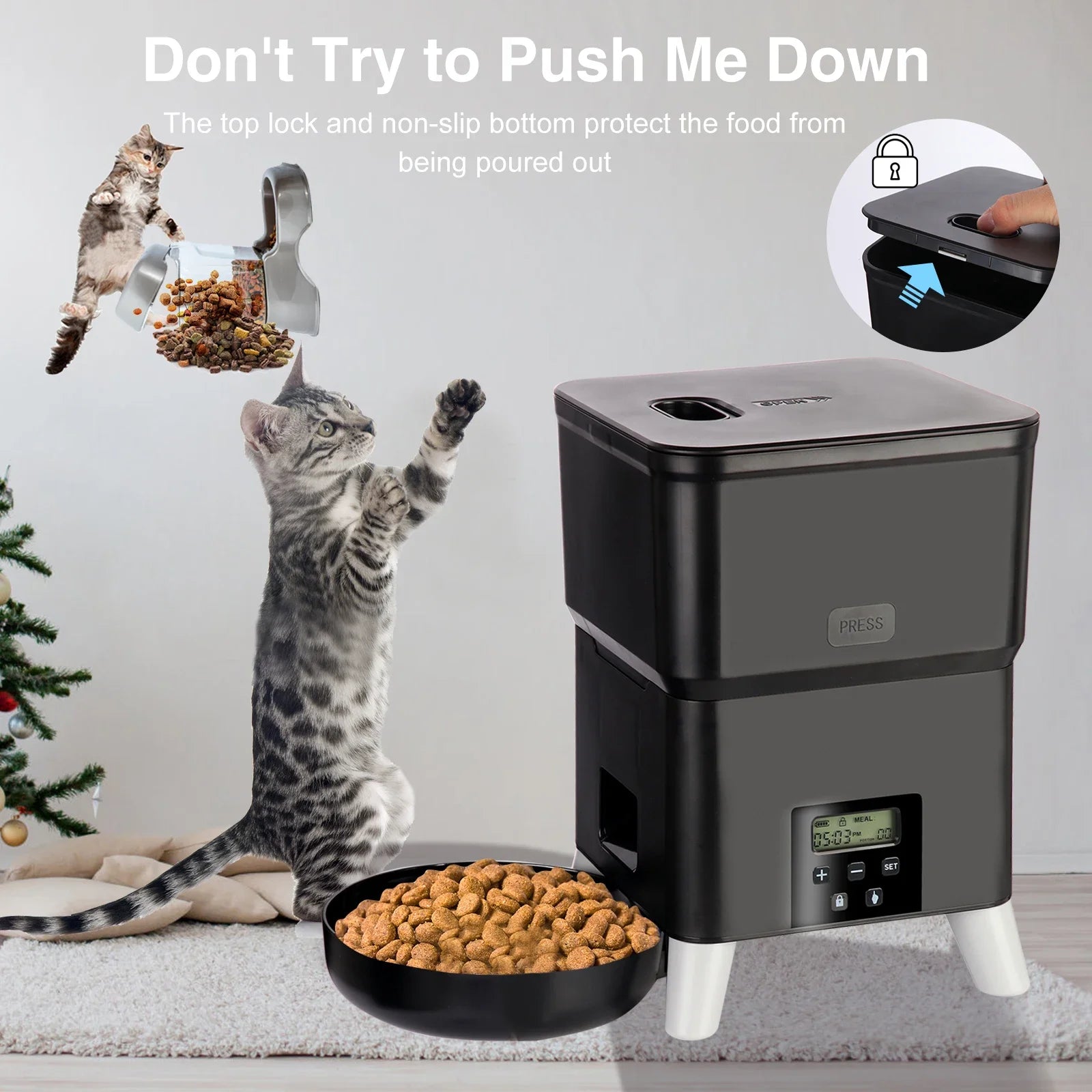 OEM 2L Eco-Friendly Plastic Luxurious Automatic Pet Feeder Smart Dog Cat Food Dispenser LCD Display Battery Powered Timed