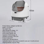 OEM 68L Open-design Automatic Cat Litter Box Self Cleaning Sensor Safety Protection Smart Pet Health Monitor System  Cat Toilet