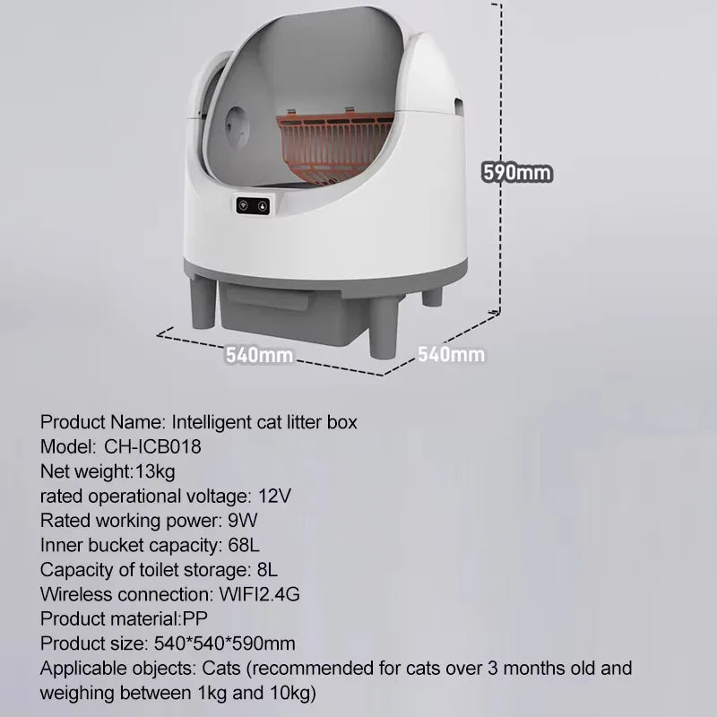 OEM 68L Open-design Automatic Cat Litter Box Self Cleaning Sensor Safety Protection Smart Pet Health Monitor System  Cat Toilet