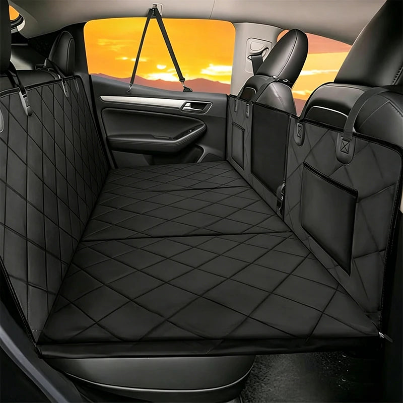 Extended Dog Car Seat Cover for Back Seat Extra Larger with Safety Belt Hard Bottom Car Back Seat Extender Dogs Fit for All Cars
