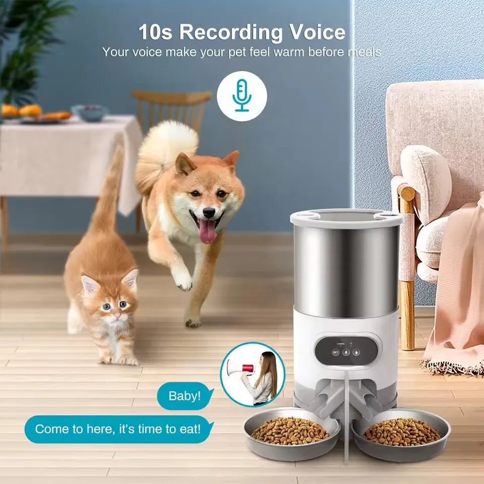 4.5L Smart Pet Feeder APP Control Automatic Pet Feeder Dispenser 304 Stainless Steel With Recording Timing Pet Feeding Bowl