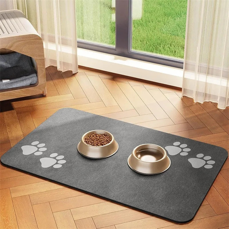 Non Slip Silicone Pet Food Mat Rapid Absorbent Dog Cat Square Bone Shaped Feeding Mat