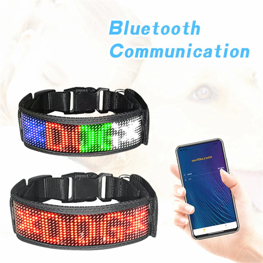 Customizable LED Display Dog Collar Designer Striped Rechargeable Night Luminous Adjustable Anti-Lost Safety Collar Made Nylon