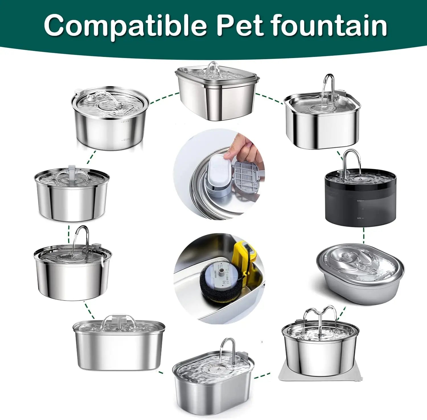 16 Pack Cat Water Fountain Filters Cat Fountain Replacement Filters for Stainless Steel Pet Water Fountain Dog Water Dispenser