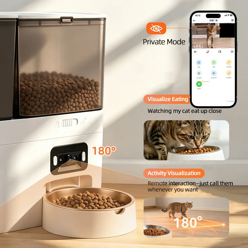 2026 New 5L Automatic Cat Feeder with Stainless Steel Water Bowl Dog 5G Smart Pet Feeder with Camera Voice Interaction OEM ODM
