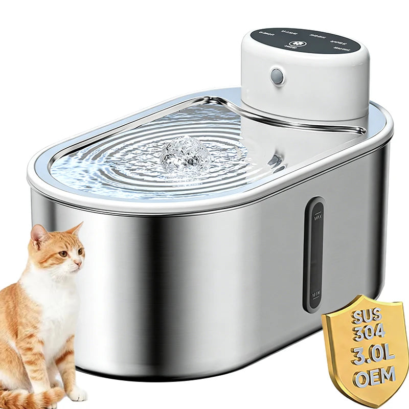3L/101oz Customizable Stainless Steel Cat Fountain Food Grade Pet Water Dispenser Manufacturer ODM OEM 3000mah Cat Fountain