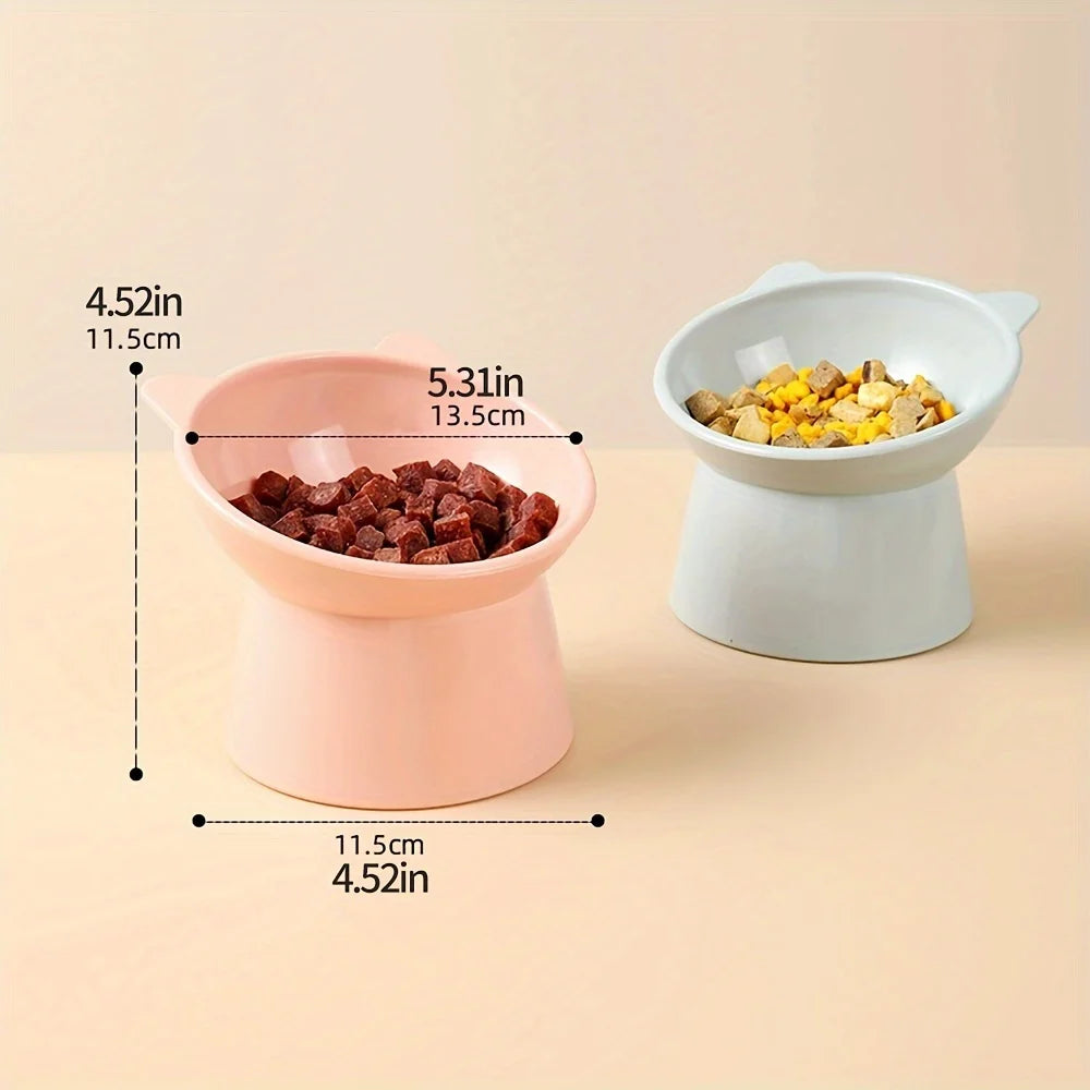 Elevated Cat Bowl with Stand Non-Slip Tilted Design for Neck Comfort Stability Durable Plastic Feeding Dish for Cats Small Dogs