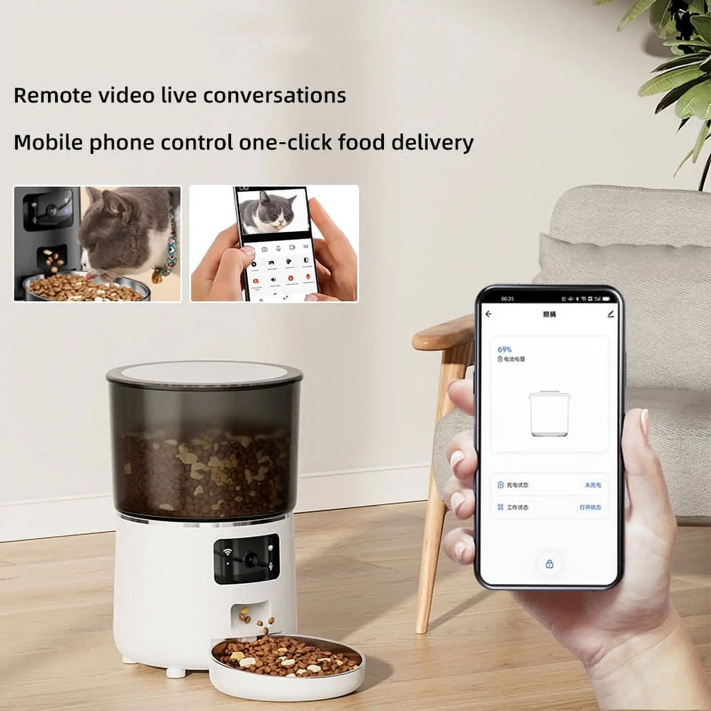 4L Automatic 2-in-1 Pet Feeder Night Vision Camera WIFI Remote APP Timed Quantified Dog Supplies Plastic Charge Power Source