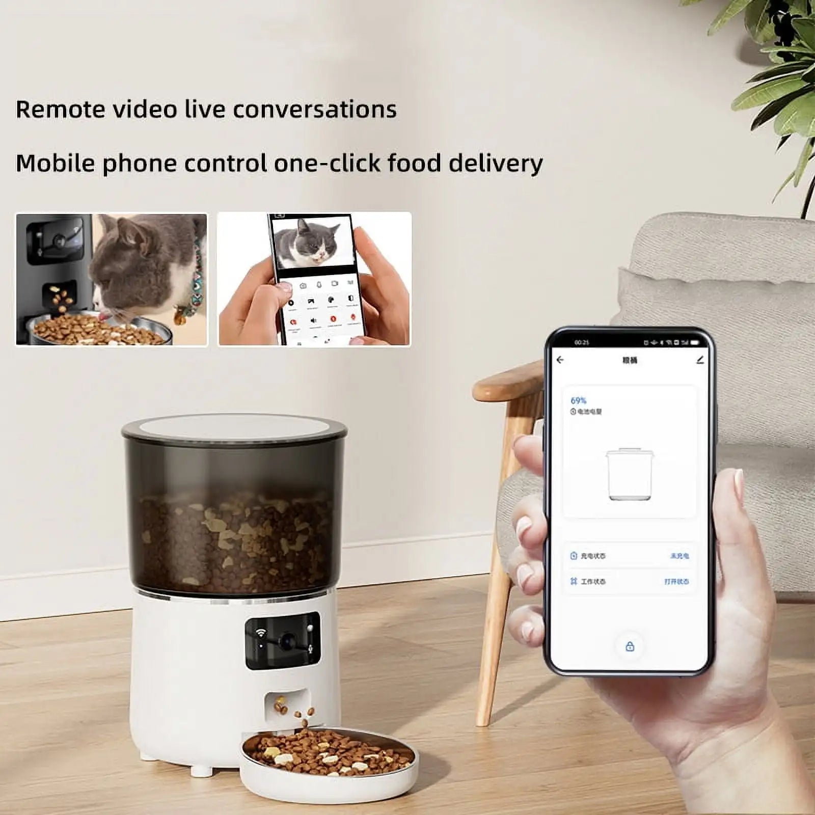 4L Automatic 2-in-1 Pet Feeder Night Vision Camera WIFI Remote APP Timed Quantified Dog Supplies Plastic Charge Power Source