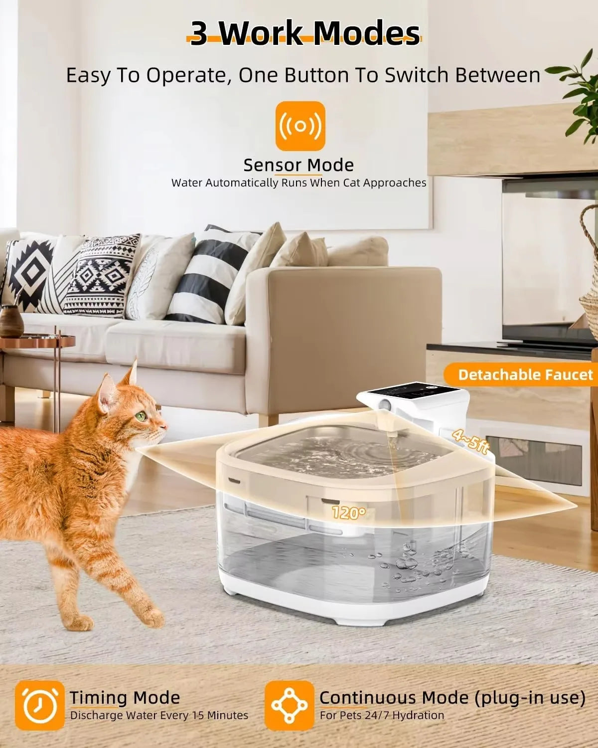 OEM 4.5L 5000mah Rechargeable Wireless Eco-Friendly Plastic & Stainless Steel Cat Water Fountain Sensor Automatic Pet Dispenser