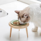 Ceramic Cat Bowl with Wood Stand High Shelf Tableware Set Puppy Double Food Bowls Small Dog Water Bowl Cat Feeder Pet Supplies