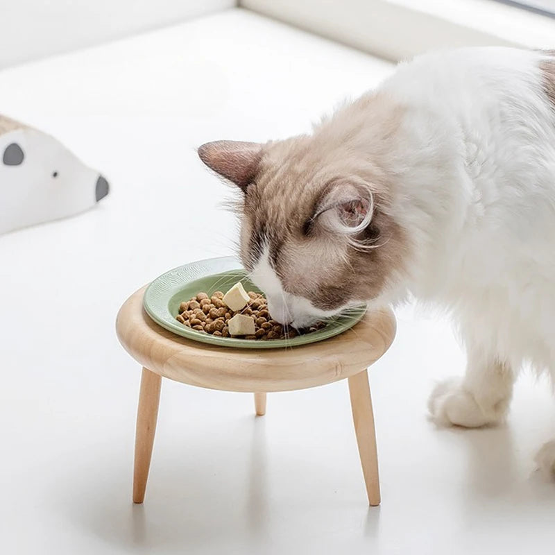 Ceramic Cat Bowl with Wood Stand High Shelf Tableware Set Puppy Double Food Bowls Small Dog Water Bowl Cat Feeder Pet Supplies