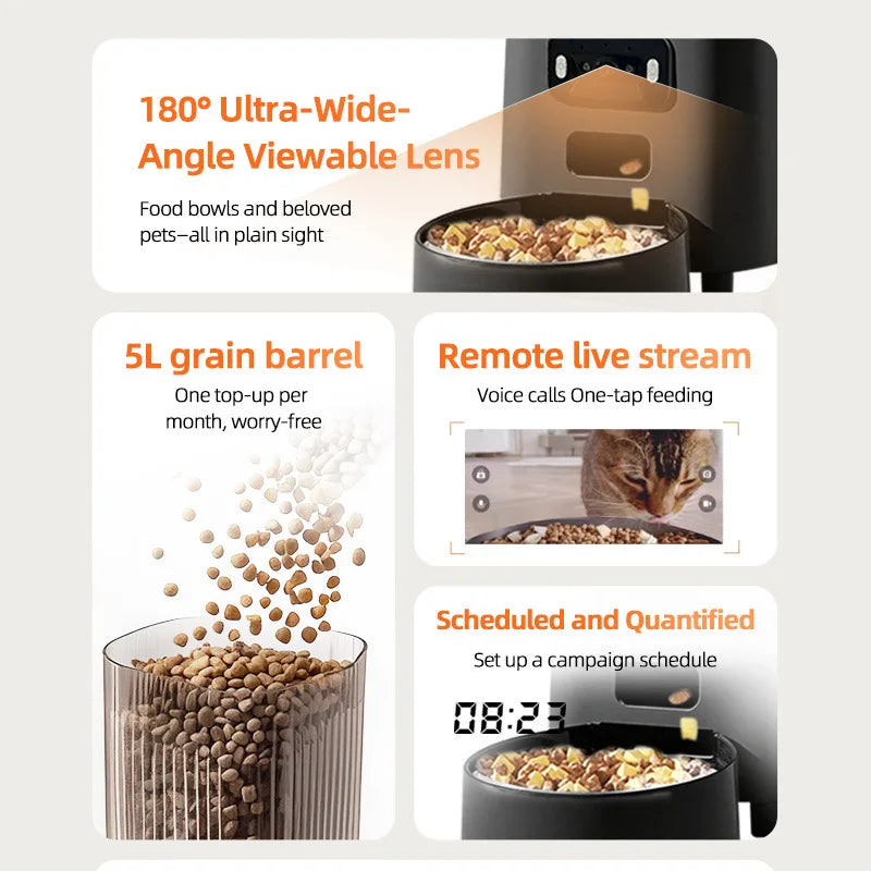OEM 5L Smart Cat Feeder With Camera 5G Tuya APP Control Automatic Dog Feeding Machine Automatic Pet Feeder