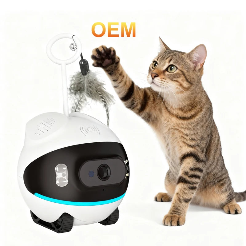 Battery-Operated Pet Toys with Pulley and Camera 4G WIFI Dual Mode Smart Wireless Motion Detection Indoor Interactive Cat Toys