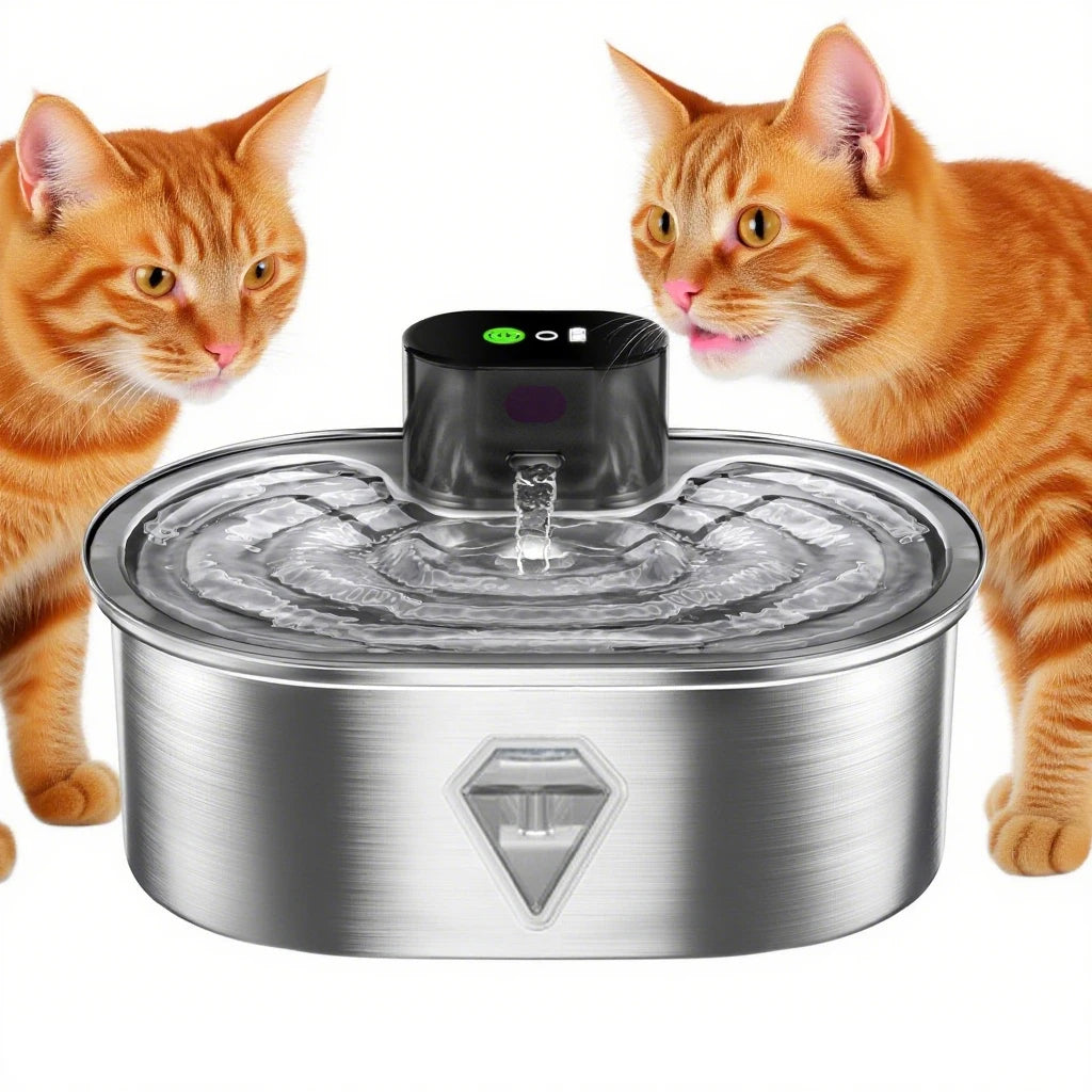 2025 New 3.5L Stainless Steel Cat Water Fountain 5000mah Battery Pet Water Dispenser Sensor Solid Pattern Charge for Cats Dogs