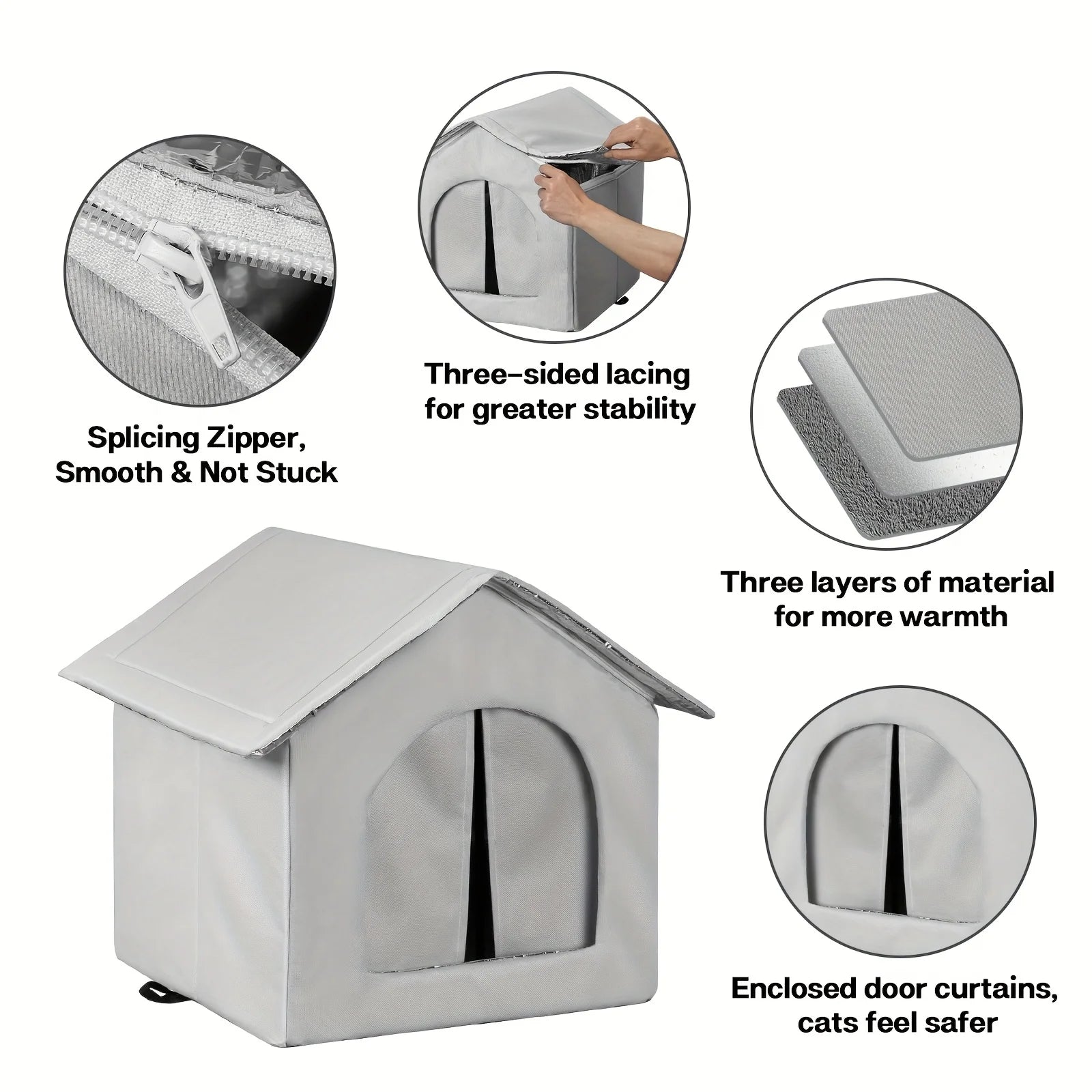 Cozy Outdoor Shelter for Cats Waterproof Rainproof & Bite-Resistant Tent with Large Space Foldable Cat House