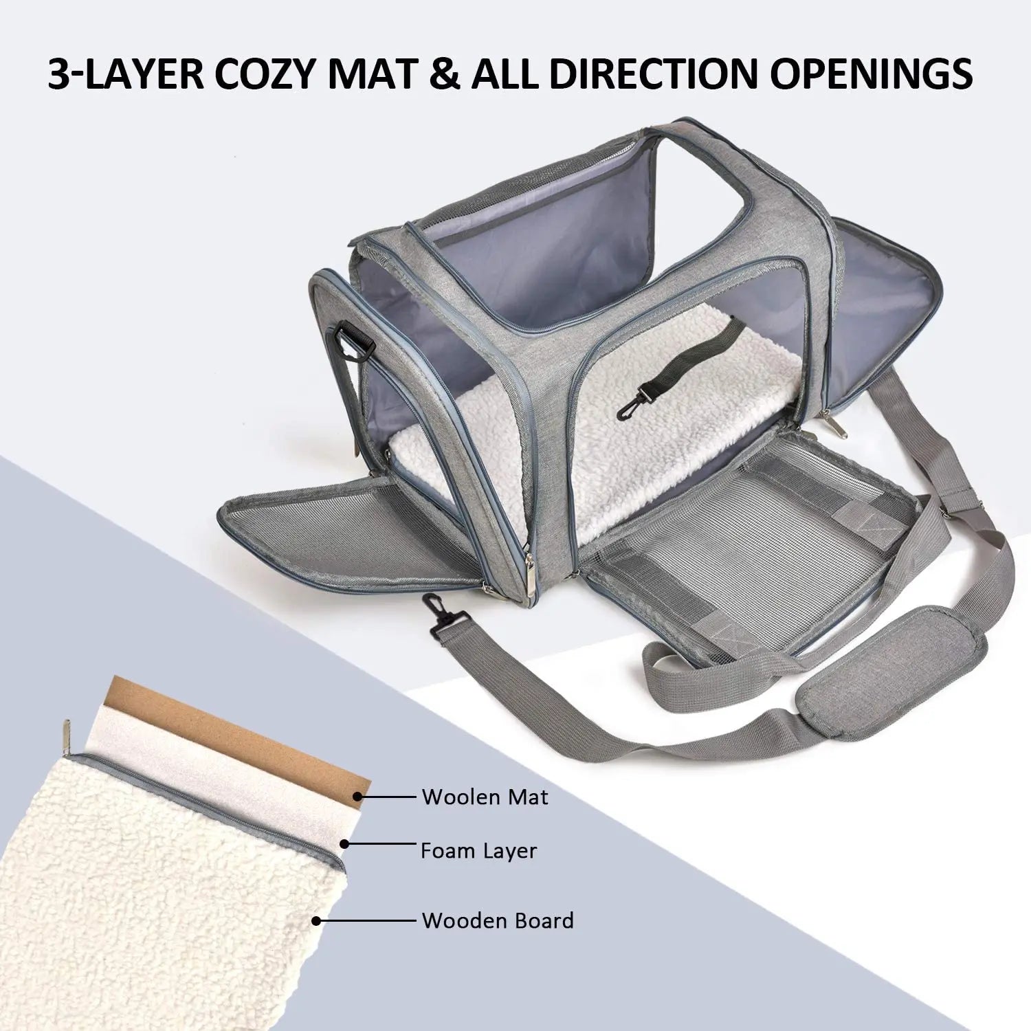 Eco-Friendly Oxford Solid Pattern Zipper Closure Airline Approved Small Dog Carrier Soft Sided Collapsible Puppy Dog Travel Bag