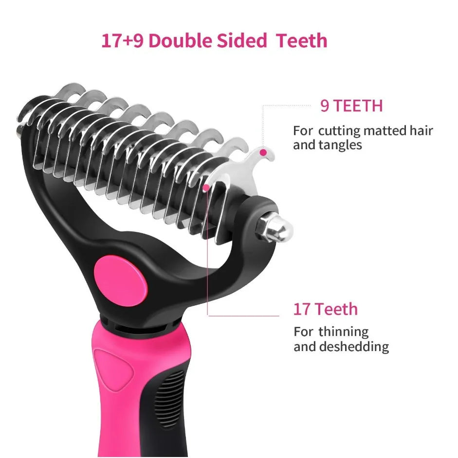 Pet Hair Remover Comb for Cats 2-Sides Dematting Tool for Dogs Cat Pets Grooming Brush Cat Hair Remover Brush 17 Gears Dog Brush