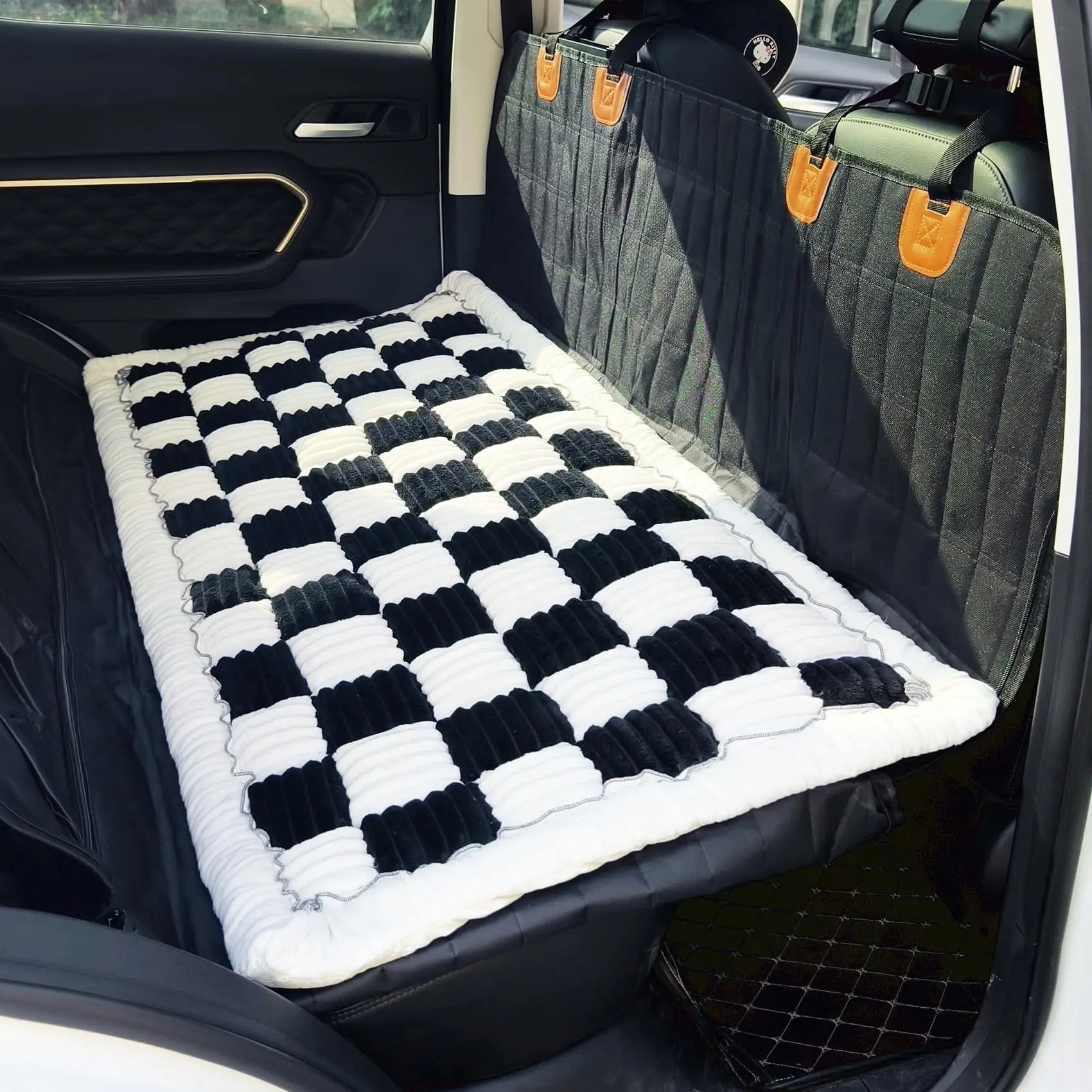 Backseat Pet Bed Mat Plaid Dog Car Back Seat Covers for Loveseat Non-Slip Travel Dog Bed Custom for Backseat