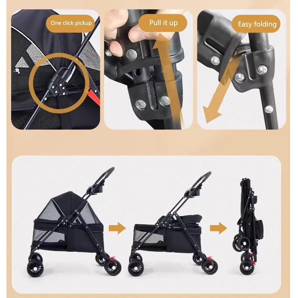 Pet Stroller Small Pull Cart Puppy Dog Walking Cart Lightweight Foldable Oxford Adjustable Zipper for Outdoor Use