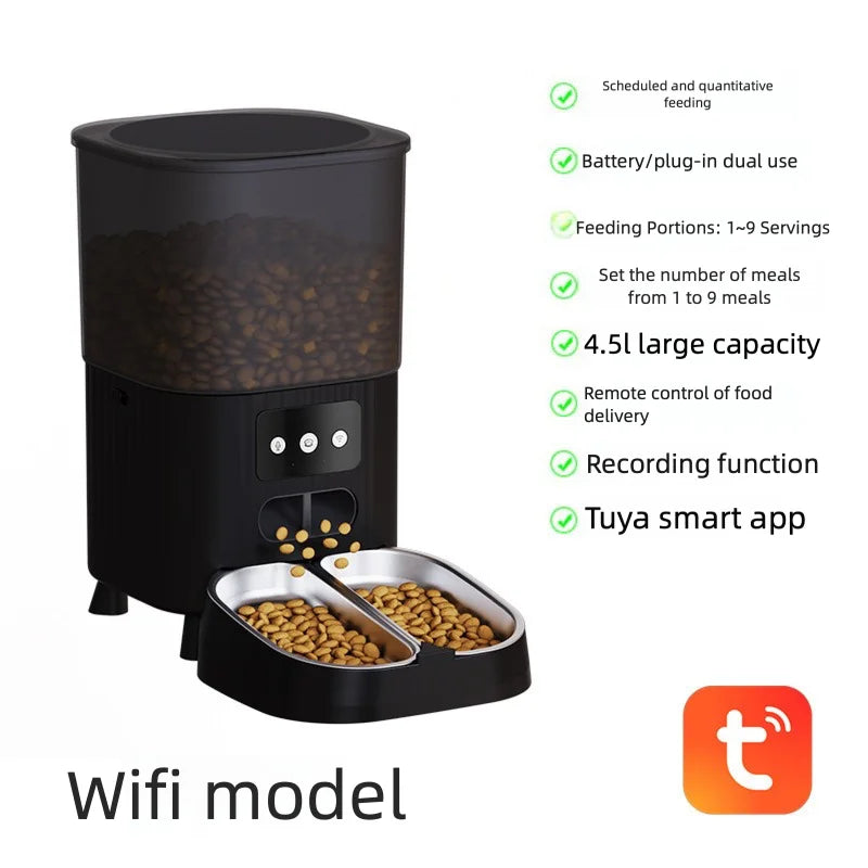 OEM 4.5L Large Capacity Automatic Pet Feeder with Camera Durable Bowls Plastic WIFI APP Voice Rechargeable Smart Pet Feeder