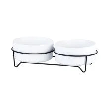 Ceramic Dog Bowls Set Stainless Steel Pet Feeder with Holder Double Bowls for Cats and Small Dogs