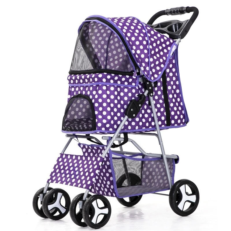 4 Wheels Pet Travel Trolley Cat Dog Jogger Stroller with Cup Holder and Storage Basket Pet Pushchair for Small Medium Cats Dogs