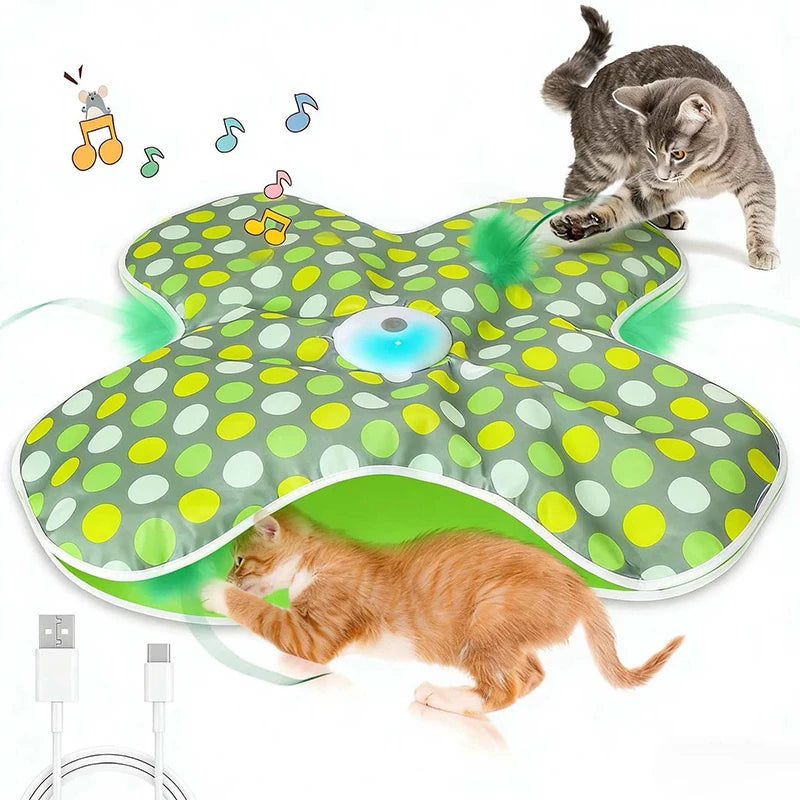 Interactive Cat Toy Automatic Cat Toys for Indoor Cats Hide Seek Cat Toy with Motion Activated Moving Feather USB Rechargeable