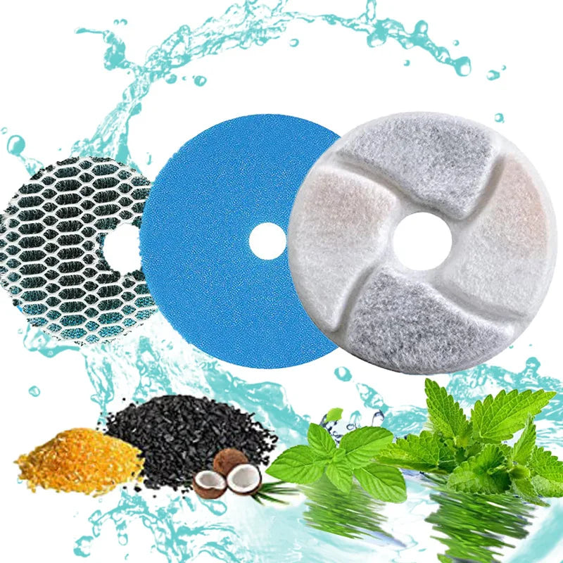Automatic Cat & Dog Water Dispenser Filters Replacement Pet Fountain Filters with Rounded Bowls Charge Power Source