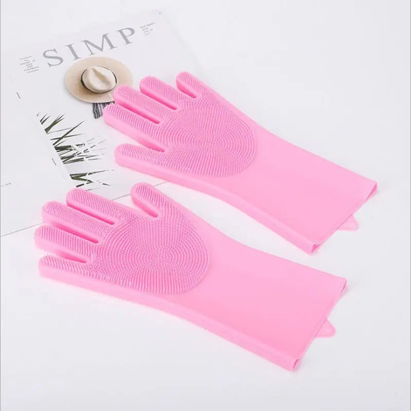 Magic Silicone Pet Bathing Gloves for Dog & Cat Bathe & Shampoo Stocked Brush Gloves 2-Pack for Bathroom Use