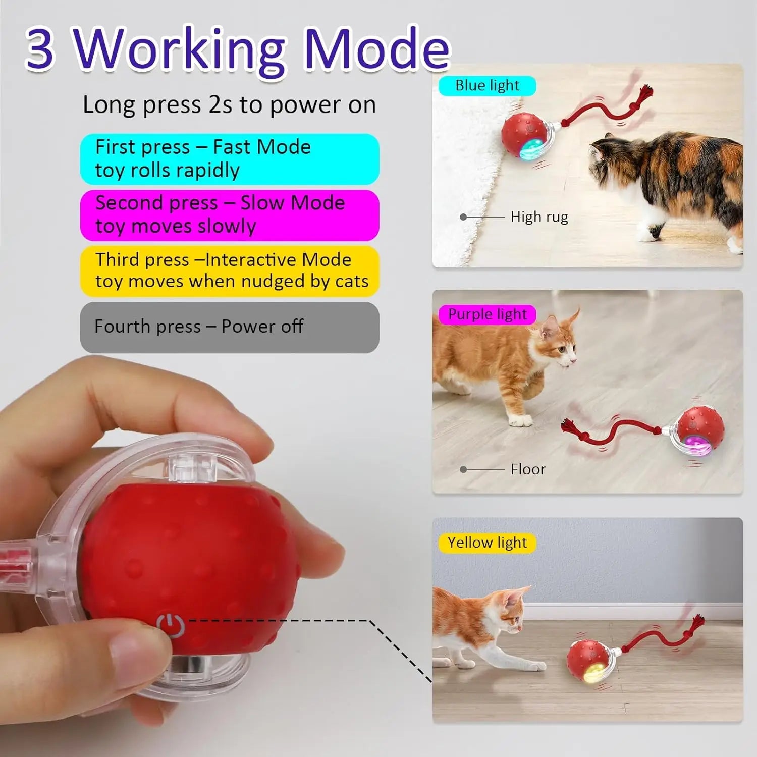 Interactive Cat Toys Ball for Indoor Cats Fast Rolling with Bird Carpet Chirping & Exercise Rechargeable Smart Cat Ball Toys