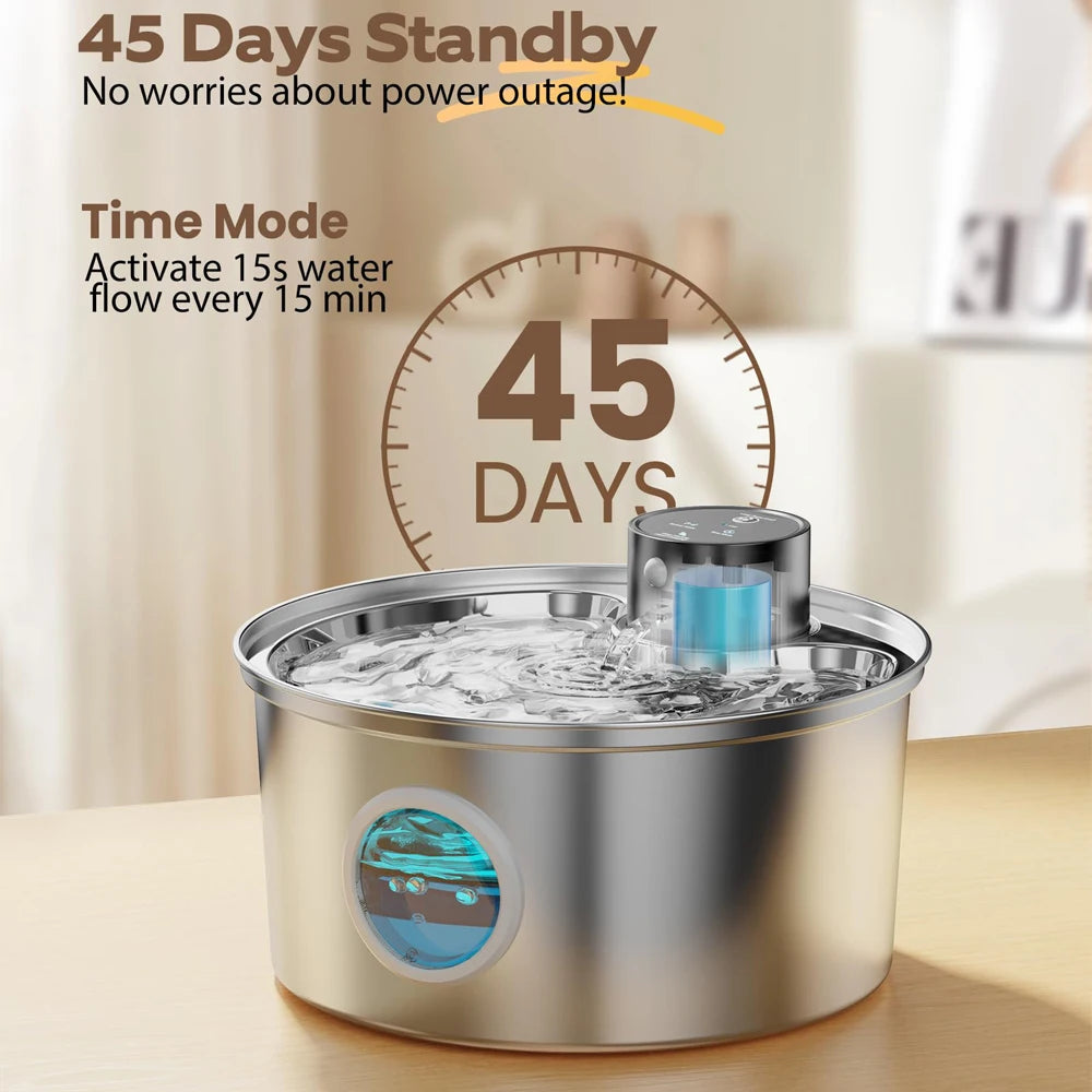 3.2L Stainless Steel Durable Automatic Sensor Cat Water Fountain Filtration System 5V USB Charging Solid Pattern for Multi Cats