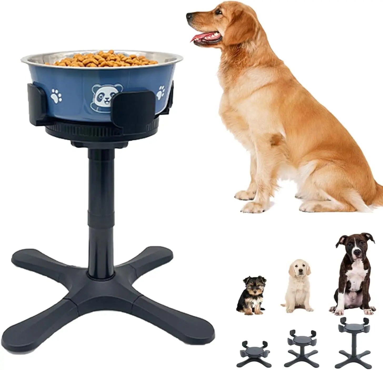 Adjustable Non-Slip Raised Dog Bowl Portable Collapsible Tilted Feeding Stand for Medium and Large Breeds 3 Heights
