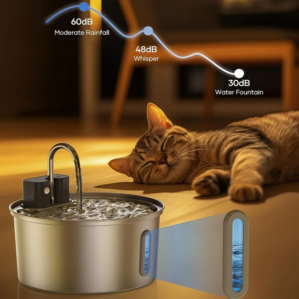 3.2L Wireless Pet Water Dispenser 4000mah USB/Battery Stainless Steel Cat Water Fountain with Visible Window Sensor Fountain