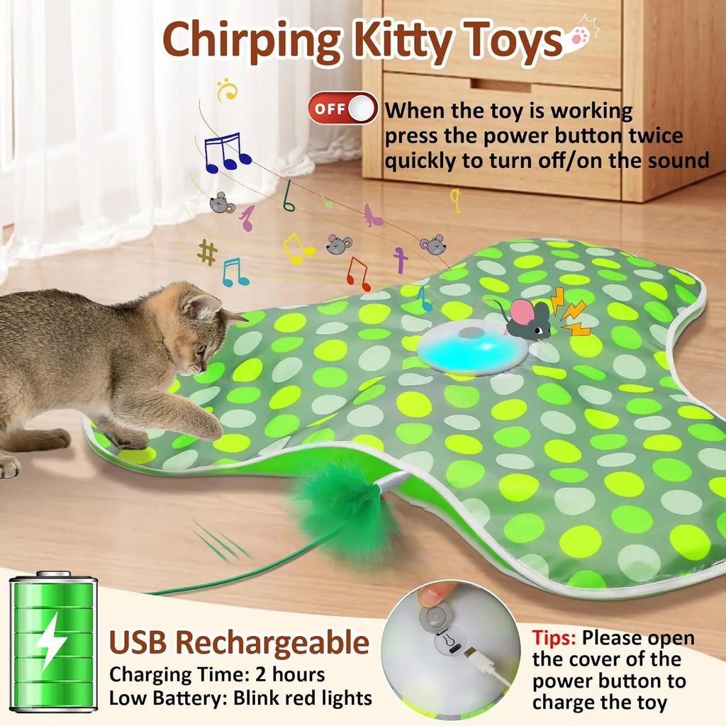 Interactive Cat Toy Automatic Cat Toys for Indoor Cats Hide Seek Cat Toy with Motion Activated Moving Feather USB Rechargeable