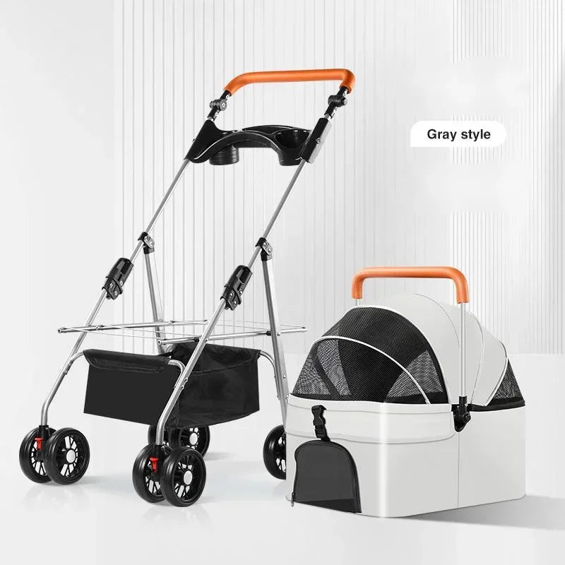 Foldable Pet Stroller for Dogs Cats Lightweight with Bag Detachable External Push Dog Walking Detachable Dog Carry