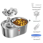 3L Cat Water Fountain with Food Storage Dog Feeder Two Bowls Stainless Steel Smart Cat Water Drinking Bowl Pet Water Dispenser