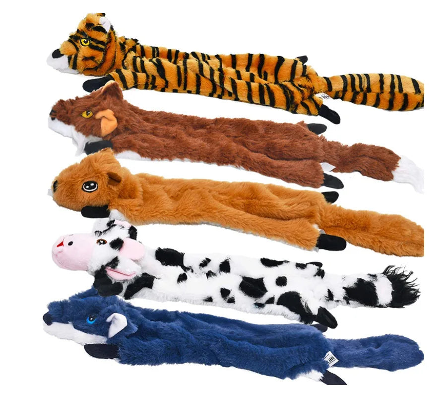 Durable Plush Dog Squeaky Toys Cute Cartoon Animals Chew Toys with Crinkle Sound for Small Puppies