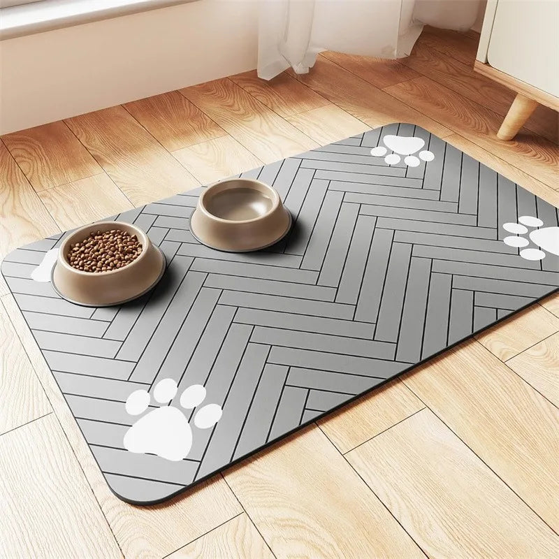 Non Slip Silicone Pet Food Mat Rapid Absorbent Dog Cat Square Bone Shaped Feeding Mat