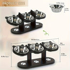 3 Bowls Wooden Elevated Cat Feeder Stand with 15 Angle Adjustable Stainless Steel Food & Water Bowls Pet Feeding