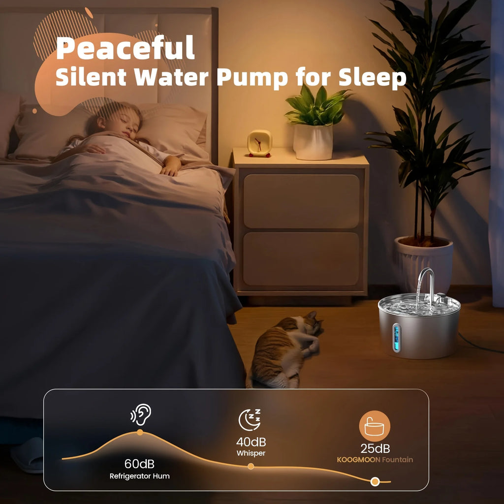 2.2L Stainless Steel Cat Water Fountain with Automatic Pump & Filter Indoor Drinking Fountain Ultra-Silent Smart Water Fountains