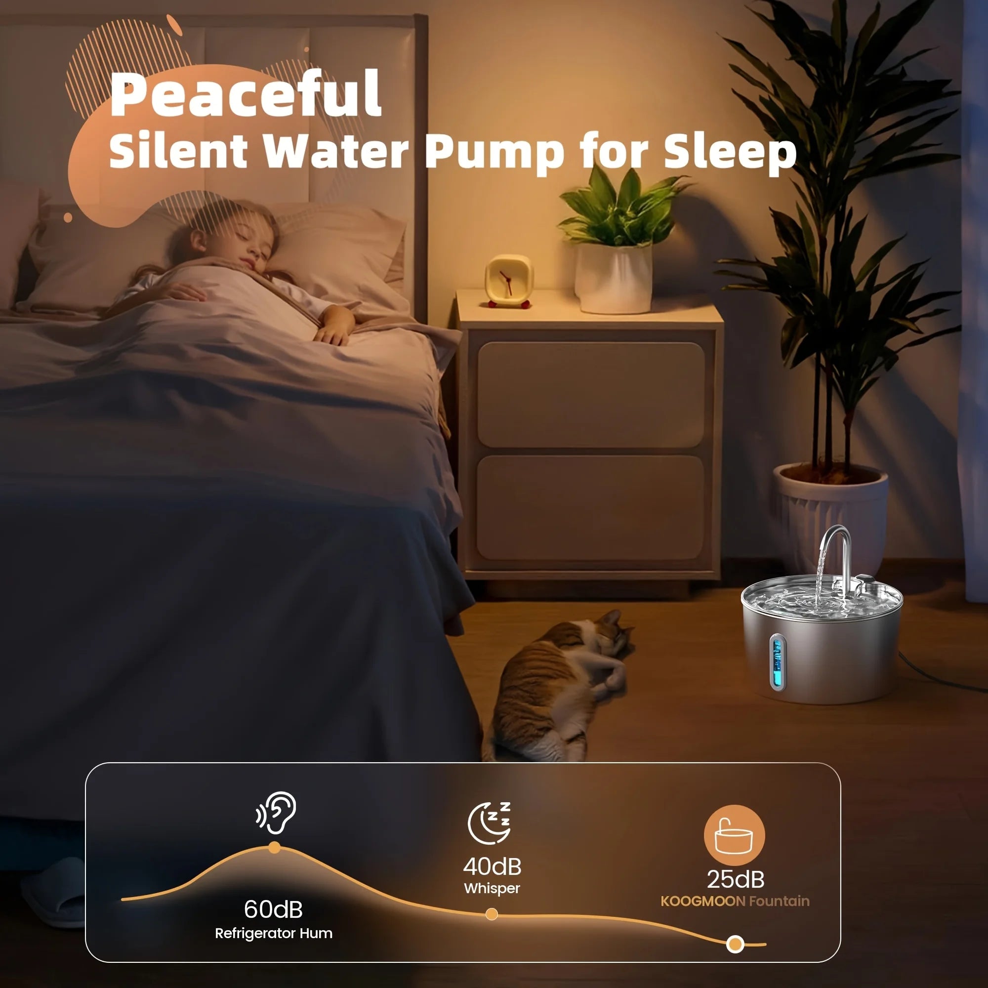 2.2L Stainless Steel Cat Water Fountain with Automatic Pump & Filter Indoor Drinking Fountain Ultra-Silent Smart Water Fountains