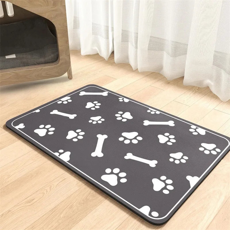 Non Slip Silicone Pet Food Mat Rapid Absorbent Dog Cat Square Bone Shaped Feeding Mat