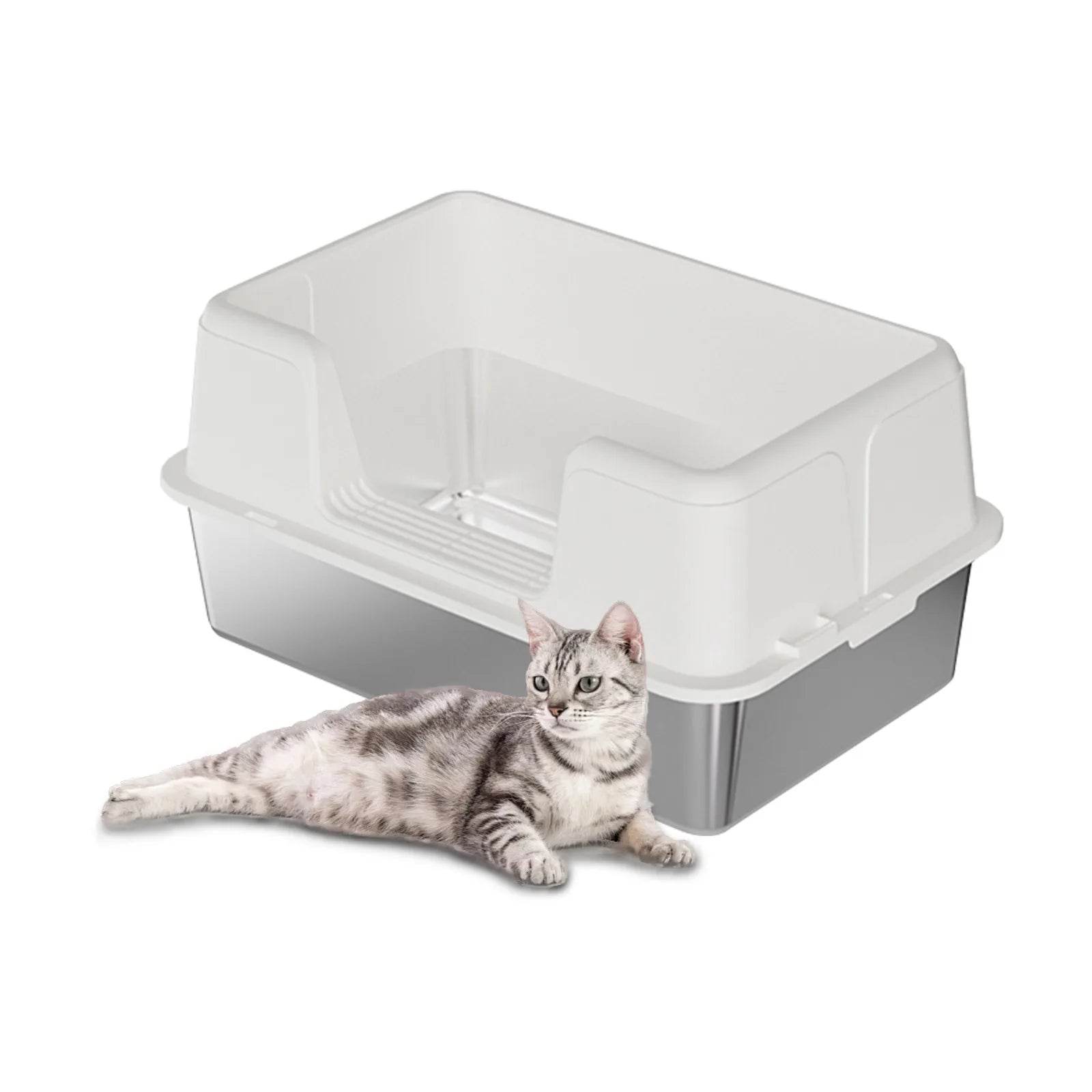 Custom Semi-Enclosed Stainless Steel Cat Litter Box Large Cat Toilet for Large Cats Easy Clean Metal Litter Pan Anti-Leakage
