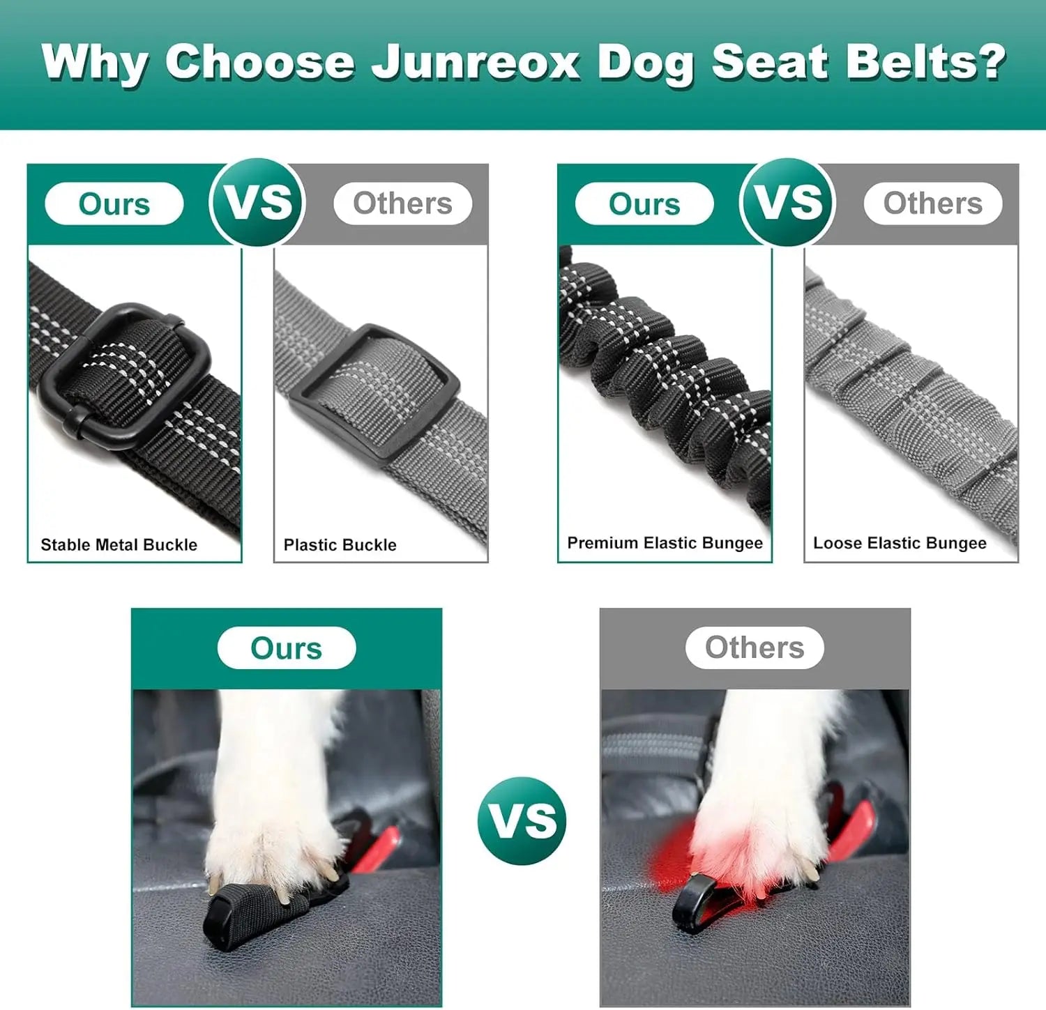 Dog Car Seat Belt Seatbelt Harness Adjustable Metal Buckle Elastic Reflective Vehicle Car Tether for Small Medium Large Dogs