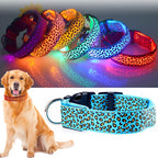 Adjustable Nylon LED Dog Collar Luminous Leopard Print Glowing Lights Electronic Pet Collars Night Safety Flashlight LED Collars