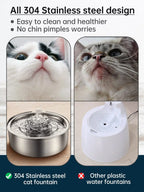 304 Stainless Steel Stylish Luxurious Ultra-Quiet 2.0L Automatic Cat Water Fountain Auto Pet Water Dispenser for Dogs & Cats