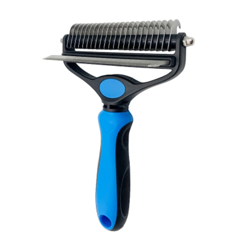 2 Sided Stainless Steel Pet Hair Remover Brush Comb for Dog Deshedding Mats & Tangles Grooming Tool